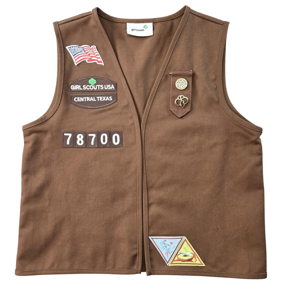 Girl Scouts Uniform Girls S Brown Pullover‎ Vest Central Texas Patches Logo